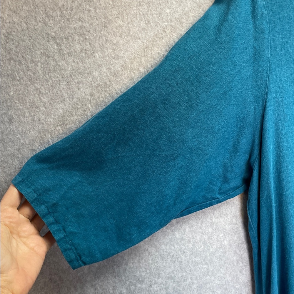 Bryn Walker Linen Teal 3/4 Sleeve Mini Dress - Picture 4 of 7